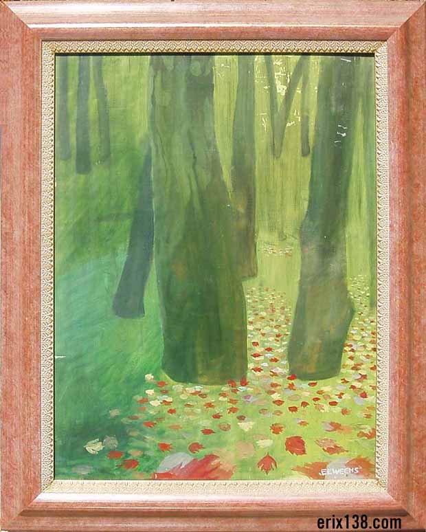 Green Trees Oil on Gesso Masonite - Erik Weems