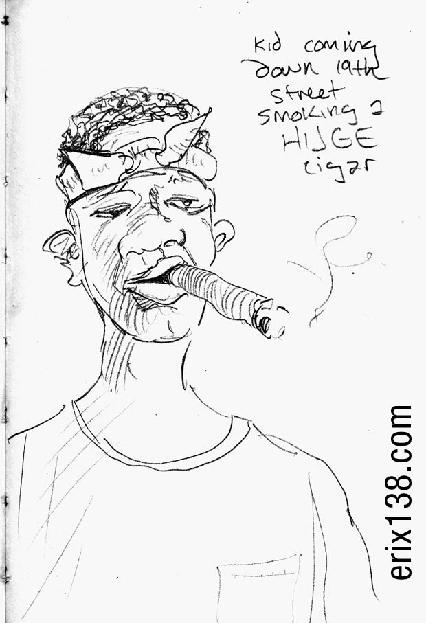 Kid coming down 19th Street Washington DC with a huge cigar Kid coming down 19th Street Washington DC with a huge cigar