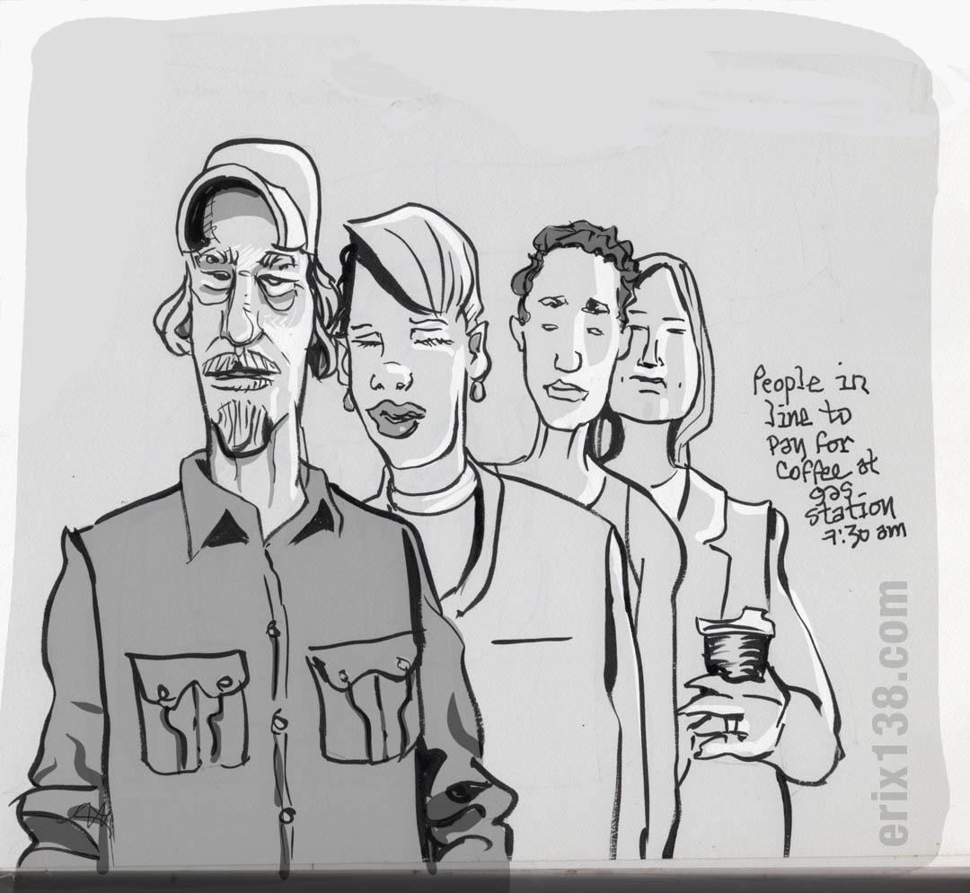 People wiating in line for coffee 7:30AM